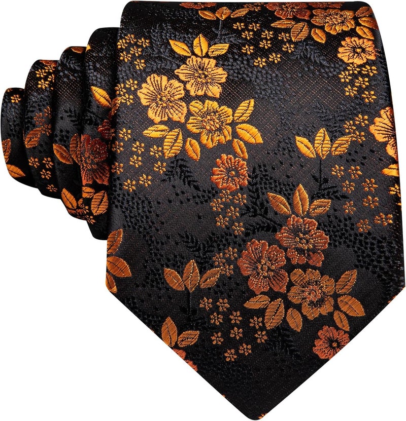 Barry.Wang Store Flower Ties for Men Handkerchief Cufflinks Set Wedding Necktie Set Party - Image 5